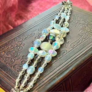 Vintage 1950s Germany Three Strand Beaded Clambroth Glass Bracelet